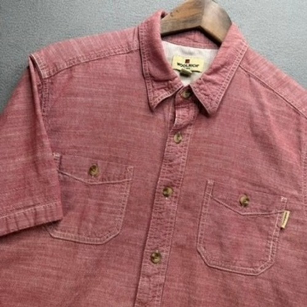 Woolrich Shirt Mens Large Red Short Sleeve Button Up Casual Utility Pocket Cabin